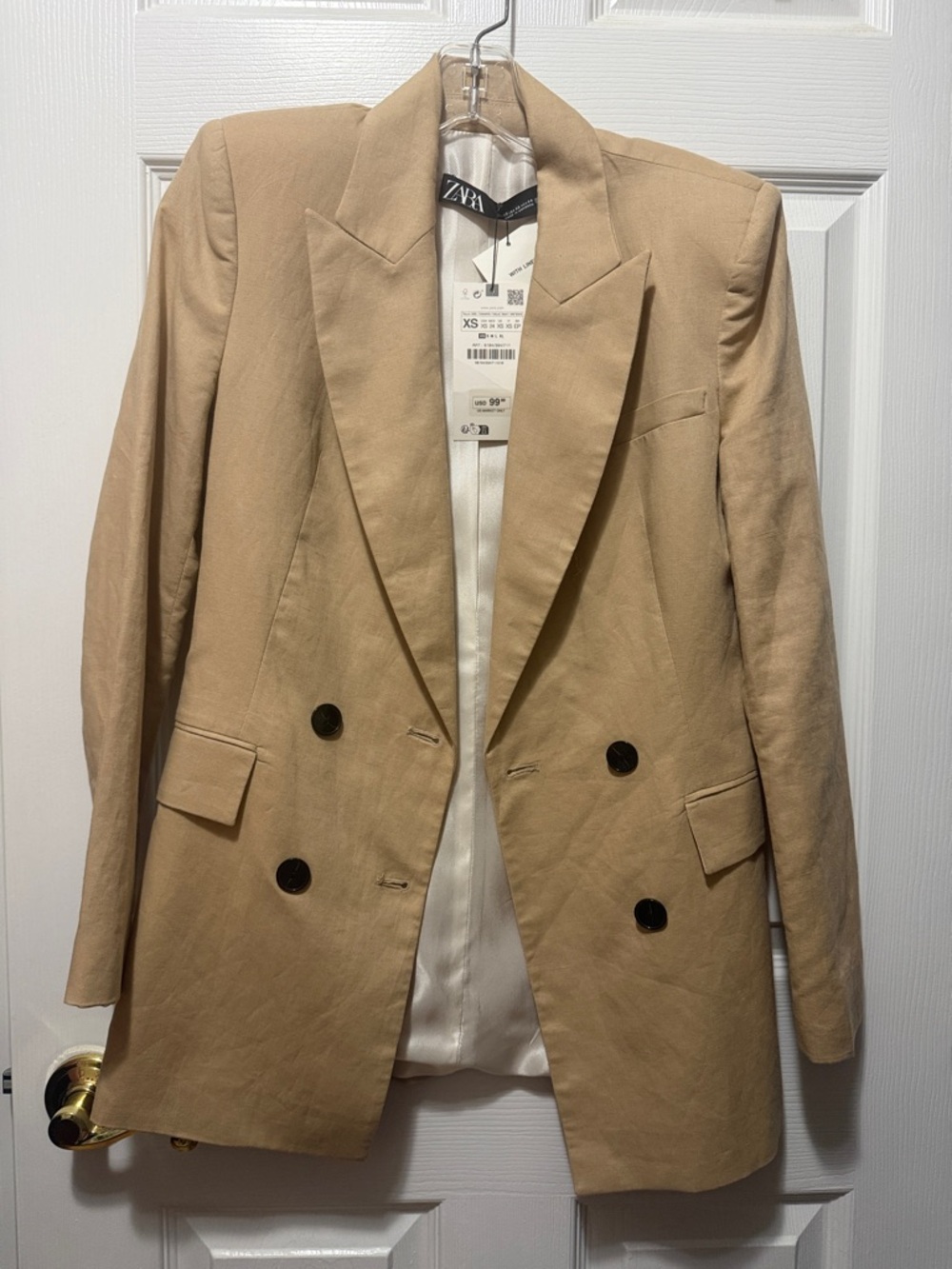 ZARA Double-Breasted Beige Blazer Jacket